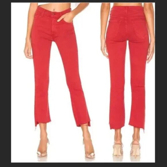 MOTHER THE INSIDER CROP STEP FRAY JEANS SECOND CHANCE HOT ROD RED stretch sz 26 - Picture 1 of 9